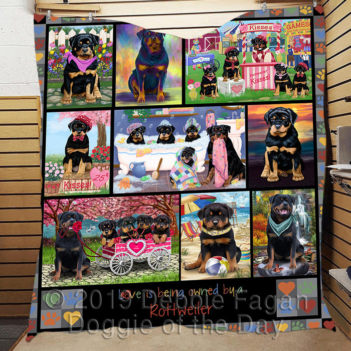 Love is Being Owned Rottweiler Dog Grey Quilt