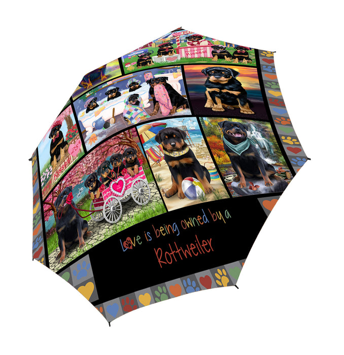 Love is Being Owned Rottweiler Dog Grey Semi-Automatic Foldable Umbrella