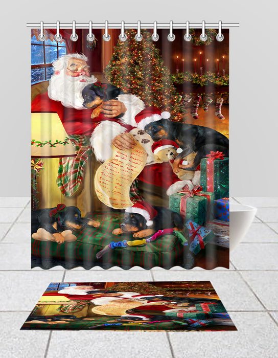 Santa Sleeping with Rottweiler Dogs  Bath Mat and Shower Curtain Combo