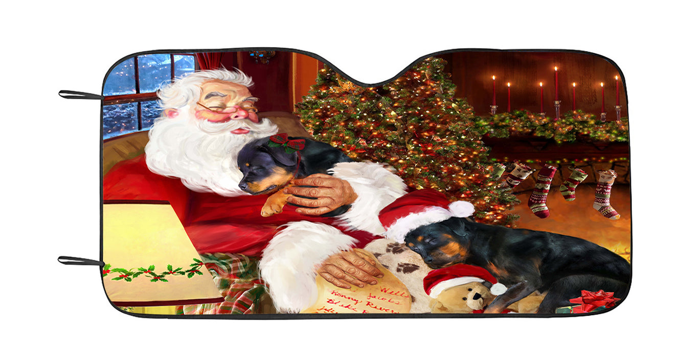 Santa Sleeping with Rottweiler Dogs Car Sun Shade