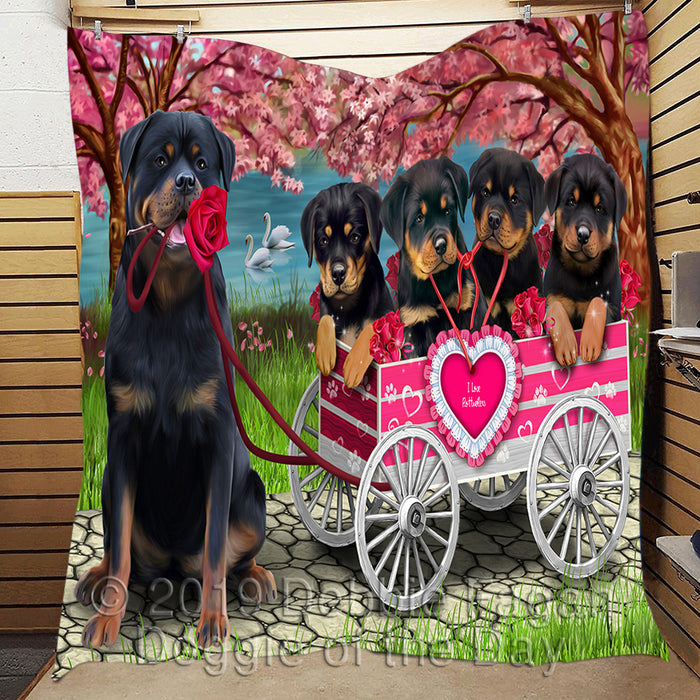 I Love Rottweiler Dogs in a Cart Quilt