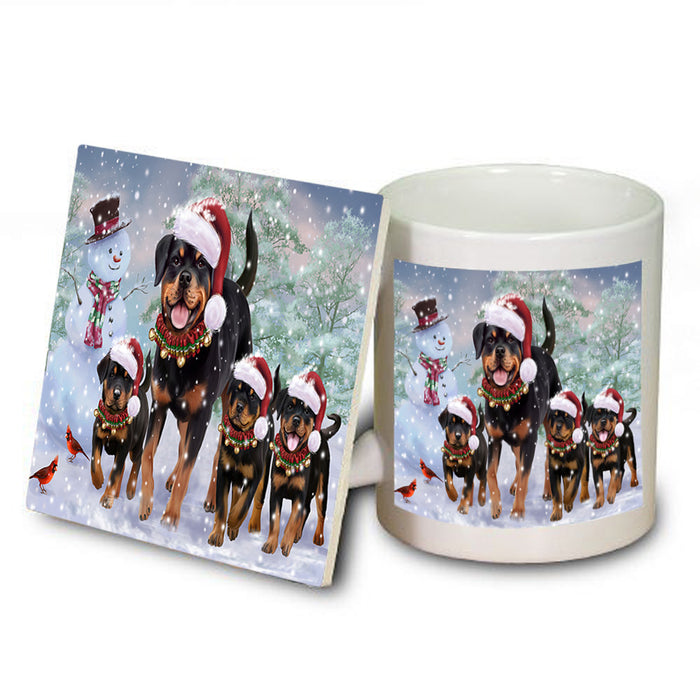Christmas Running Family Dogs Rottweilers Dog Mug and Coaster Set MUC54217