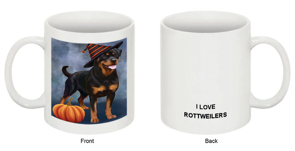 Happy Halloween Rottweiler Dog Wearing Witch Hat with Pumpkin Coffee Mug MUG50197