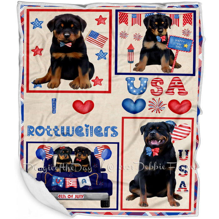 4th of July Independence Day I Love USA Rottweiler Dogs Blanket BLNKT143533