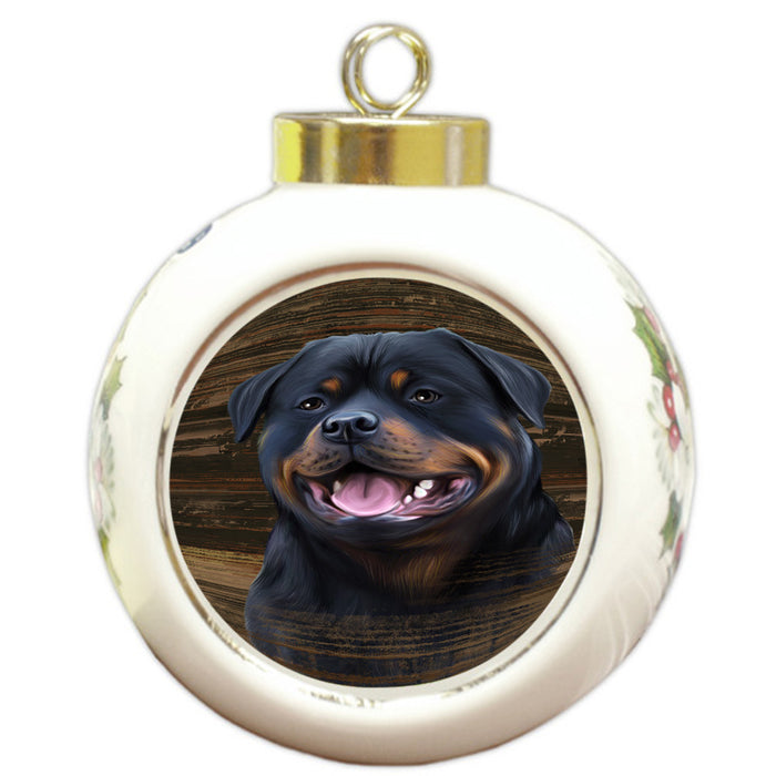 Rustic Rottweiler Dog Round Ball Christmas Ornament RBPOR50464