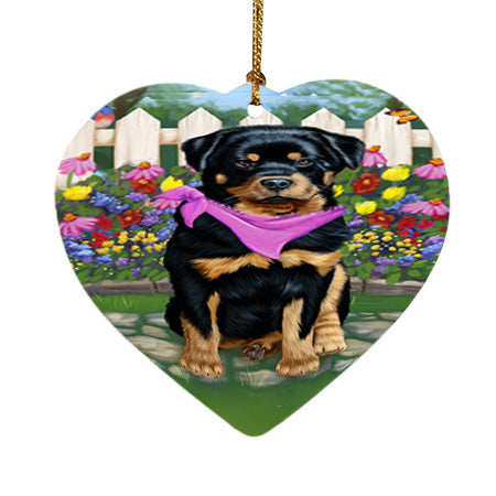 Spring Floral Rottweiler Dog Heart Christmas Ornament HPOR52144