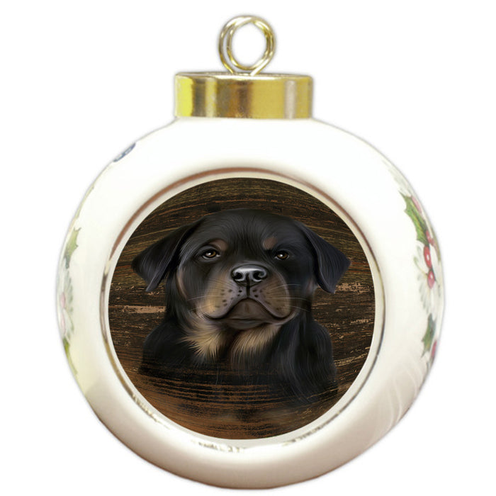 Rustic Rottweiler Dog Round Ball Christmas Ornament RBPOR50585