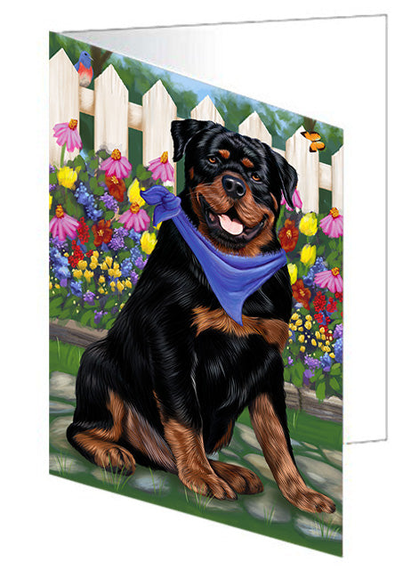 Spring Floral Rottweiler Dog Handmade Artwork Assorted Pets Greeting Cards and Note Cards with Envelopes for All Occasions and Holiday Seasons GCD54701