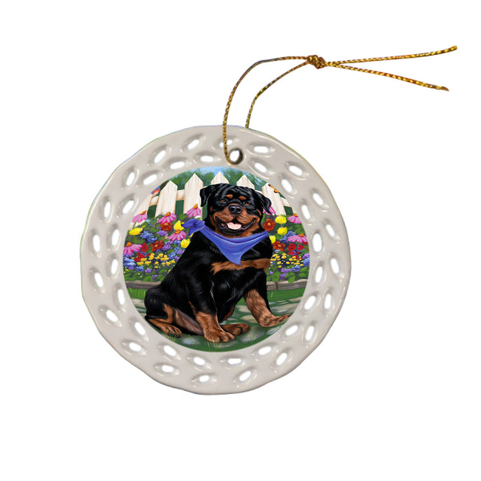 Spring Floral Rottweiler Dog Ceramic Doily Ornament DPOR50218