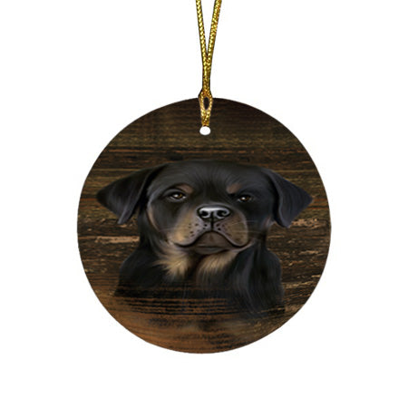 Rustic Rottweiler Dog Round Flat Christmas Ornament RFPOR50576