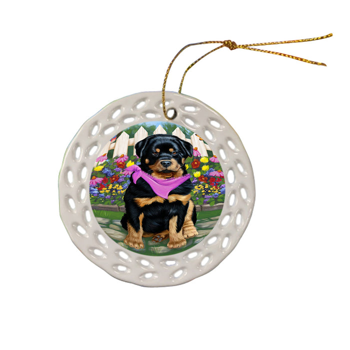 Spring Floral Rottweiler Dog Ceramic Doily Ornament DPOR52144