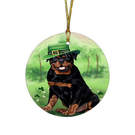 St. Patricks Day Irish Portrait Rottweiler Dog Round Flat Christmas Ornament RFPOR49361