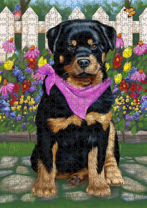 Spring Floral Rottweiler Dog Puzzle with Photo Tin PUZL54129