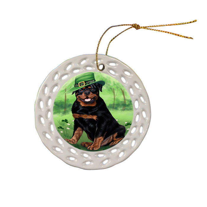 St. Patricks Day Irish Portrait Rottweiler Dog Ceramic Doily Ornament DPOR49370