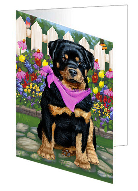 Spring Floral Rottweiler Dog Handmade Artwork Assorted Pets Greeting Cards and Note Cards with Envelopes for All Occasions and Holiday Seasons GCD60461