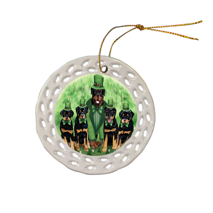 St. Patricks Day Irish Family Portrait Rottweilers Dog Ceramic Doily Ornament DPOR49371