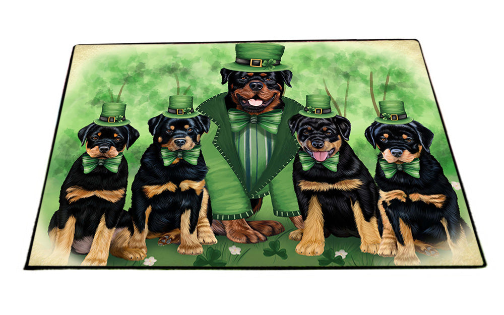 St. Patricks Day Irish Family Portrait Rottweilers Dog Floormat FLMS49752