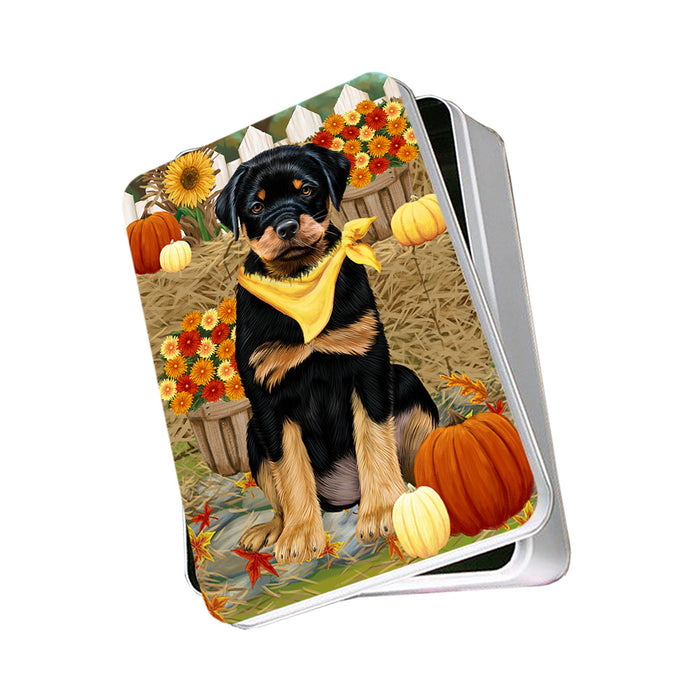 Fall Autumn Greeting Rottweiler Dog with Pumpkins Photo Storage Tin PITN50845
