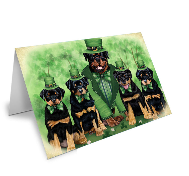 St. Patricks Day Irish Family Portrait Rottweilers Dog Handmade Artwork Assorted Pets Greeting Cards and Note Cards with Envelopes for All Occasions and Holiday Seasons GCD52142