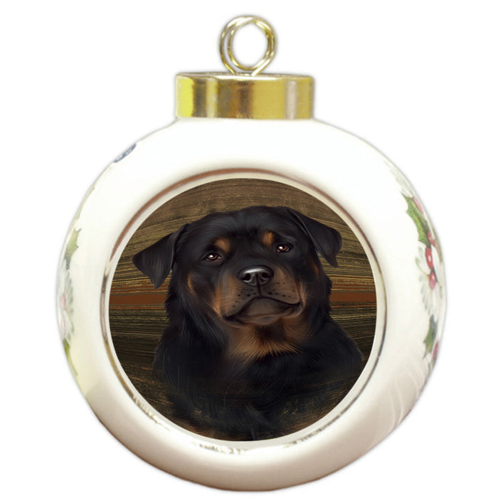 Rustic Rottweiler Dog Round Ball Christmas Ornament RBPOR50586