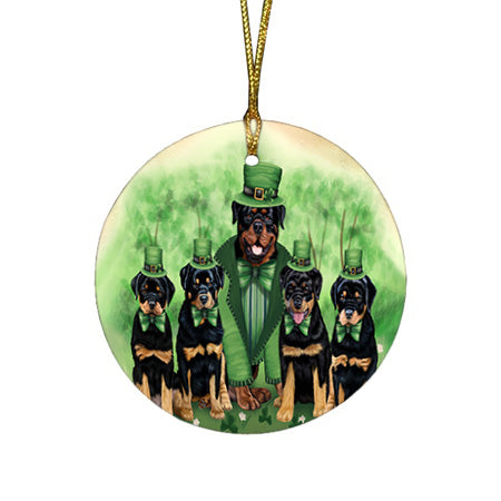 St. Patricks Day Irish Family Portrait Rottweilers Dog Round Flat Christmas Ornament RFPOR49362