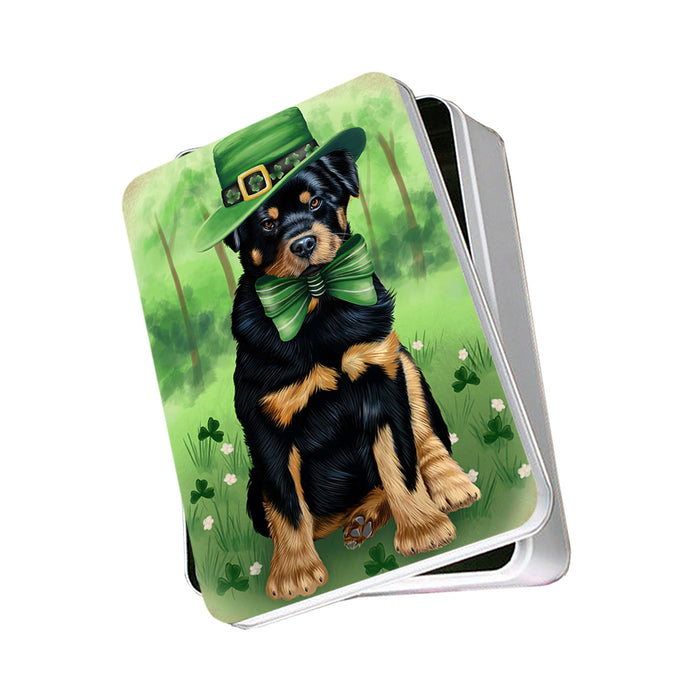 St. Patricks Day Irish Portrait Rottweiler Dog Photo Storage Tin PITN49372