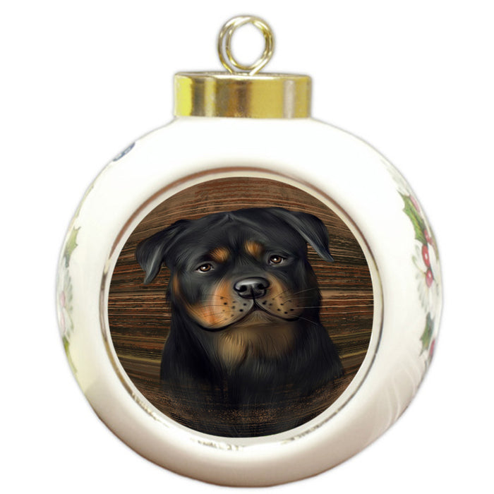 Rustic Rottweiler Dog Round Ball Christmas Ornament RBPOR50587