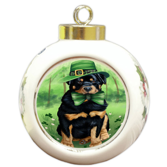 St. Patricks Day Irish Portrait Rottweiler Dog Round Ball Christmas Ornament RBPOR49372