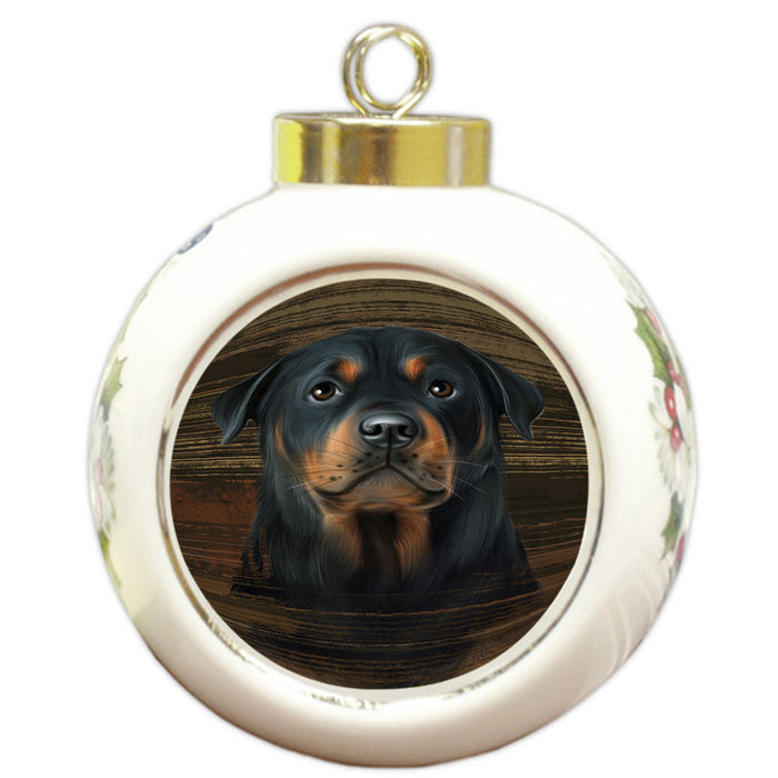 Rustic Rottweiler Dog Round Ball Christmas Ornament RBPOR50588