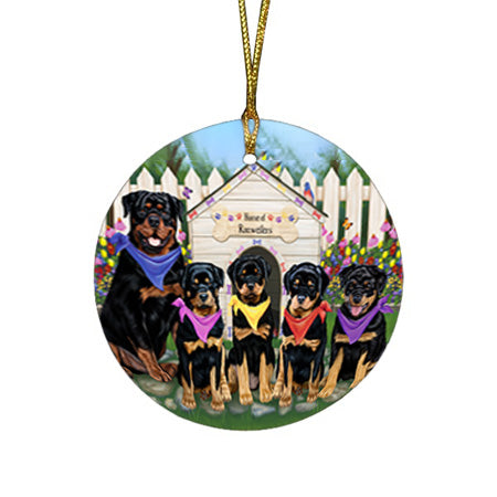Spring Dog House Rottweilers Dog Round Flat Christmas Ornament RFPOR50115