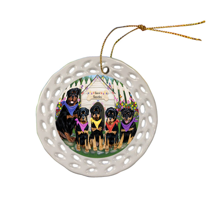 Spring Dog House Rottweilers Dog Ceramic Doily Ornament DPOR50124