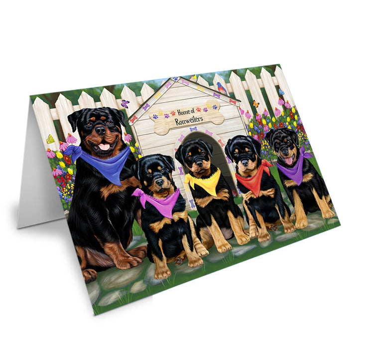 Spring Dog House Rottweilers Dog Handmade Artwork Assorted Pets Greeting Cards and Note Cards with Envelopes for All Occasions and Holiday Seasons GCD54401