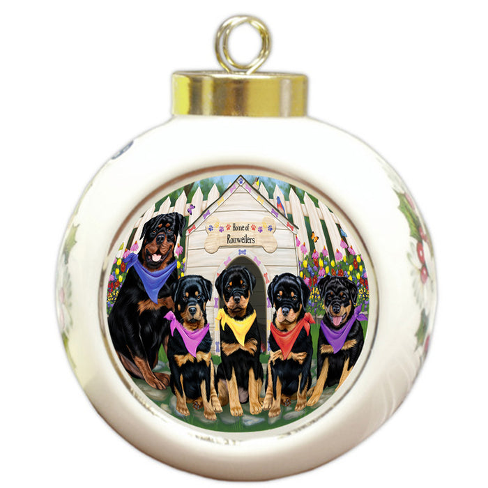 Spring Dog House Rottweilers Dog Round Ball Christmas Ornament RBPOR50124