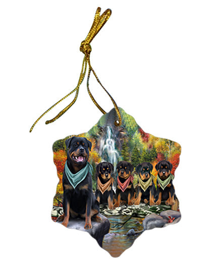 Scenic Waterfall Rottweilers Dog Star Porcelain Ornament SPOR51929