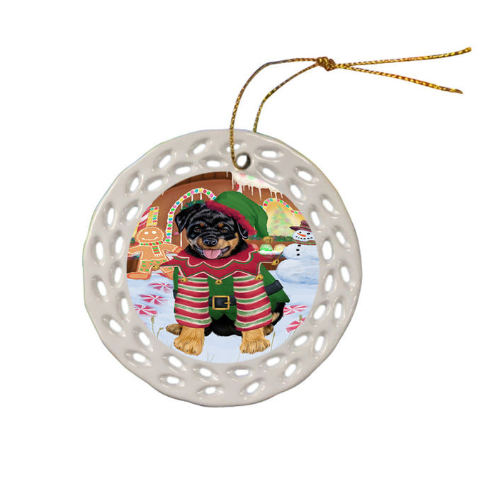 Christmas Gingerbread House Candyfest Rottweiler Dog Ceramic Doily Ornament DPOR56854