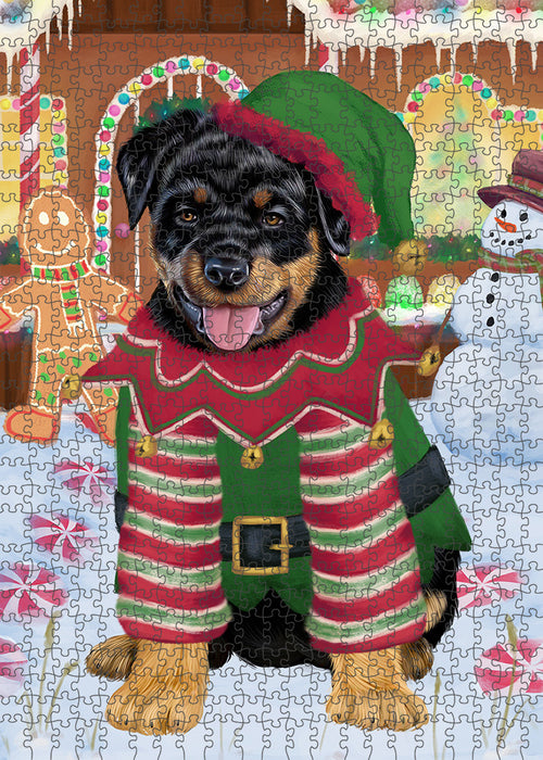 Christmas Gingerbread House Candyfest Rottweiler Dog Puzzle with Photo Tin PUZL94192