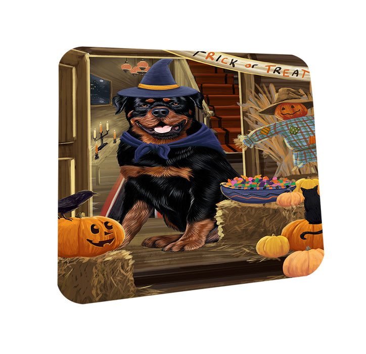 Enter at Own Risk Trick or Treat Halloween Rottweiler Dog Coasters Set of 4 CST53202
