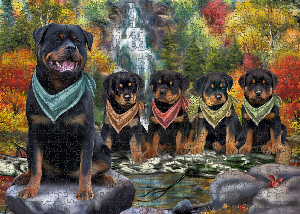 Scenic Waterfall Rottweilers Dog Puzzle with Photo Tin PUZL59901