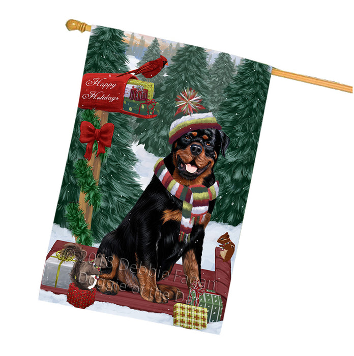 Merry Christmas Woodland Sled Rottweiler Dog House Flag FLG55441