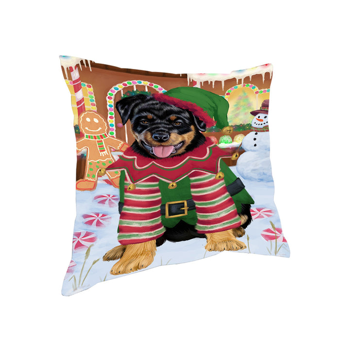 Christmas Gingerbread House Candyfest Rottweiler Dog Pillow PIL80284