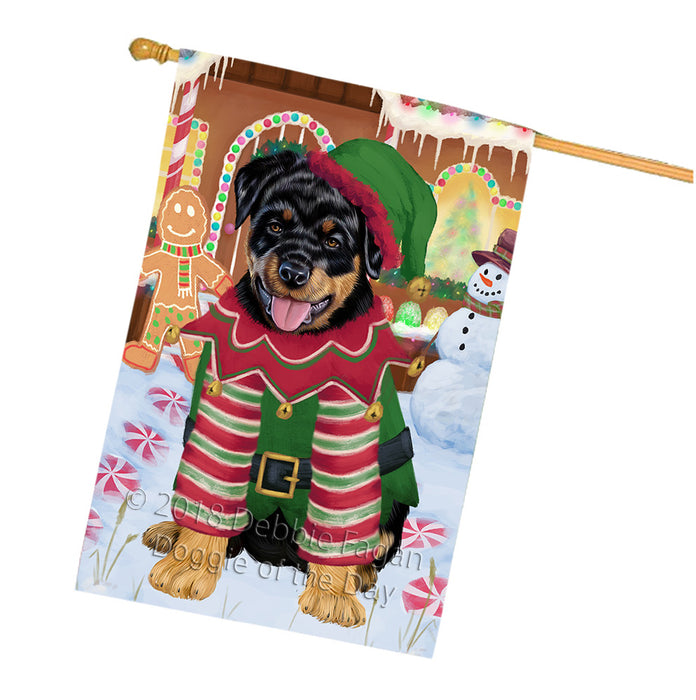 Christmas Gingerbread House Candyfest Rottweiler Dog House Flag FLG57182