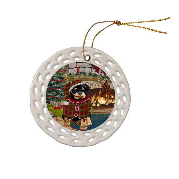 The Stocking was Hung Rottweiler Dog Ceramic Doily Ornament DPOR55938