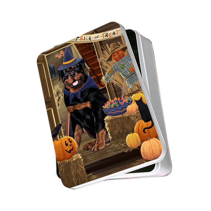 Enter at Own Risk Trick or Treat Halloween Rottweiler Dog Photo Storage Tin PITN53244