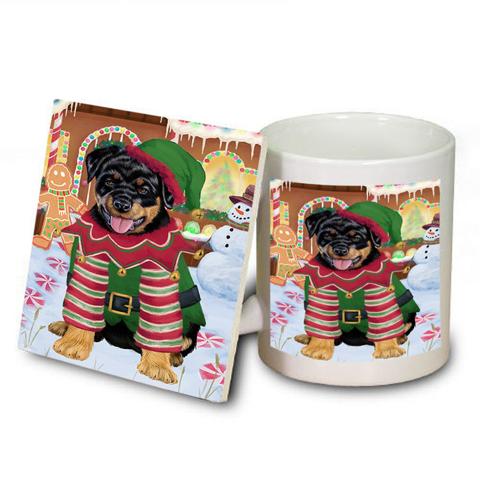 Christmas Gingerbread House Candyfest Rottweiler Dog Mug and Coaster Set MUC56490