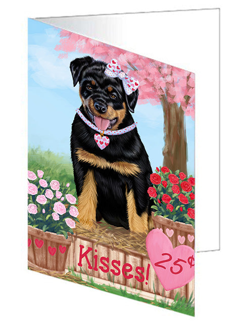 Rosie 25 Cent Kisses Rottweiler Dog Handmade Artwork Assorted Pets Greeting Cards and Note Cards with Envelopes for All Occasions and Holiday Seasons GCD72527