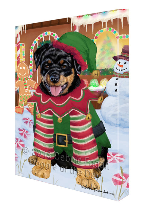 Christmas Gingerbread House Candyfest Rottweiler Dog Canvas Print Wall Art Décor CVS130706