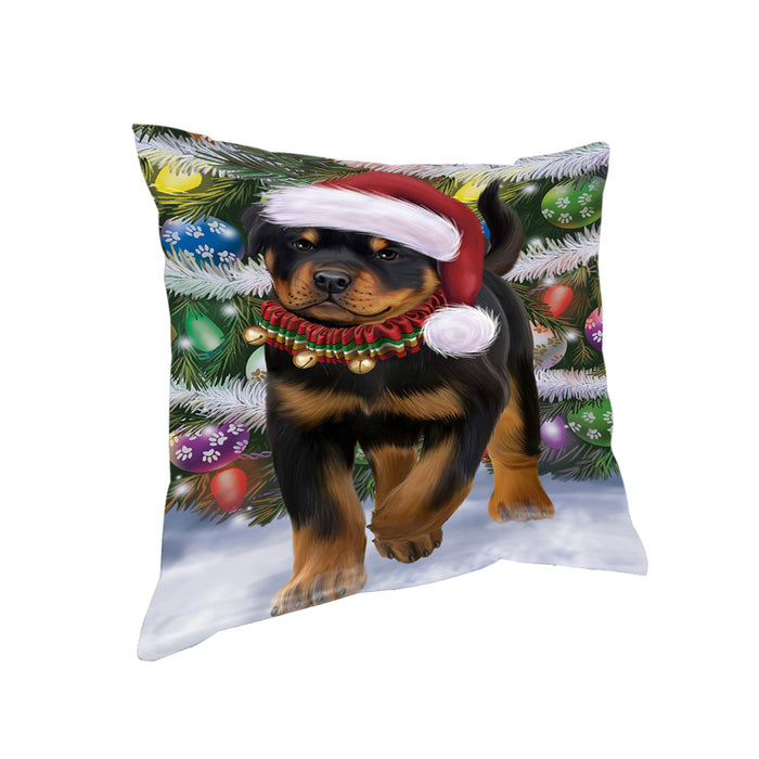 Trotting in the Snow Rottweiler Dog Pillow PIL75492