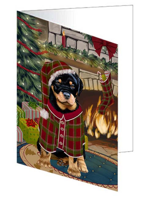The Stocking was Hung Rottweiler Dog Handmade Artwork Assorted Pets Greeting Cards and Note Cards with Envelopes for All Occasions and Holiday Seasons GCD71261