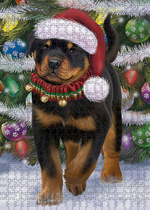 Trotting in the Snow Rottweiler Dog Puzzle with Photo Tin PUZL86024