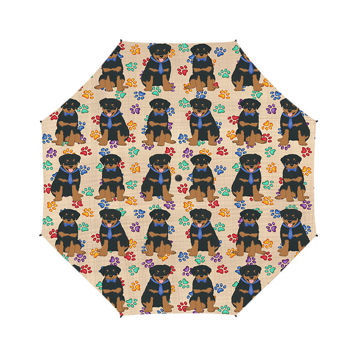 Rainbow Paw Print Rottweiler Dogs Blue Semi-Automatic Foldable Umbrella